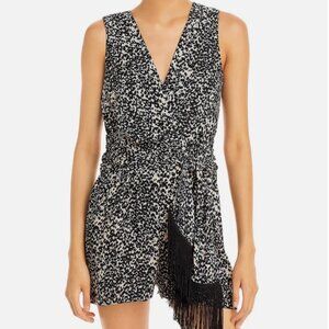 BCBGMAXAZRIA Leopard Fringed-Tie Romper – Size S – NWT